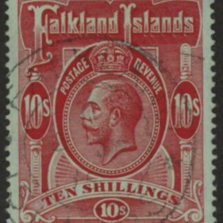 1914 Falkland Islands  SG.68  10/- red/green.  fine used.