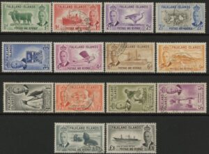 1952 Falkland Islands SG.172-185  KGVI set 14 values, fine used.
