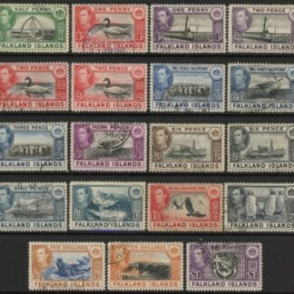 1938-50 Falkland Islands - SG.146-63 KGVI  Definitives Set of 19 values (inc. 150a). fine used.