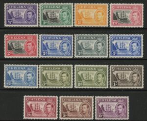 1938-40 St Helena. KGVI SG.131-140 + sg.136ab   set 14+1  values Mounted mint.(cat.£147.00)