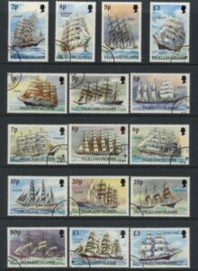 1989 Falkland Islands. SG.567-82 Cape Horn Sailing Ships set 16 values. Used (CTO)