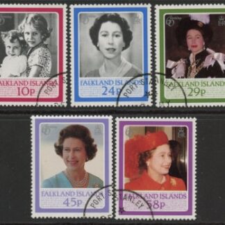1986 Falkland Islands.  SG.522-6  60th Birthday Queen Elizabeth II  set 5 values. Used (CTO)