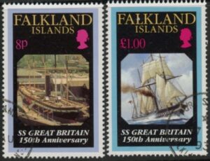 1993 Falkland Islands.  SG.685-6  150th Anniversary of Launch of Great Britain. (liner) set 2 values. fine used.  (CTO)