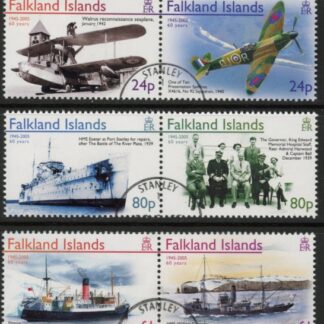 2005 Falkland Islands SG.1015-20  60th Anniversay of End of 2nd World War set 6 values. fine used.