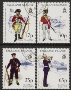 1998 Falkland Islands  SG.825-8   Royal Marine Uniforms.  set 4 values. fine used.