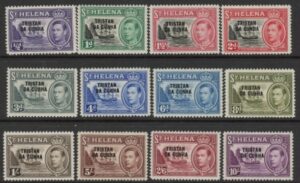 1952 Tristan Da Cunha SG1-12 overprinted St. Helena Ships set of 12 values Mounted Mint