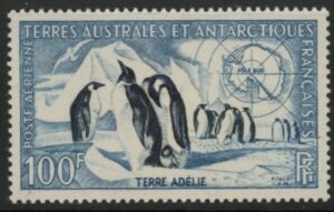 1956 French Antarctic - SG.17 100F Emperor Penguins & Snow Petrel. mounted mint