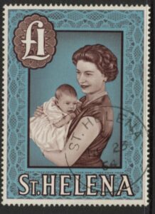 1961 St. Helena SG.189 £1 Chocolate & light blue used