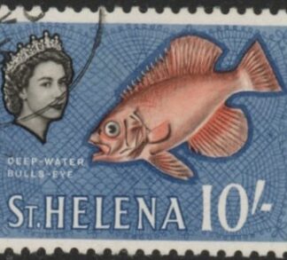 1961 St. Helena SG.188 10s orange-red black & blue used