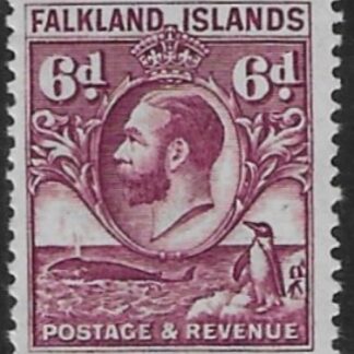 1936 Falkland Islands SG.121a 6d reddish purple. line perf. U/M (MNH).