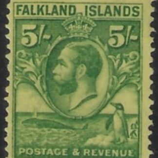 1929 Falkland Islands - SG.124  5/- green/yellow   U/M (MNH)