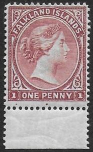 1887 Falkland Islands - SG.8 1d brownish claret crown CA sideways watermark. U/M (MNH)