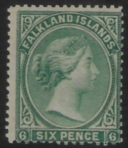 1878 Falkland Islands - SG.3 6d blue-green no watermark. U/M (MNH)