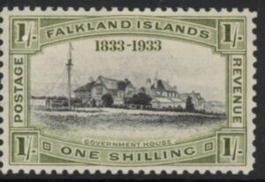 1933 Falkland Islands.  SG.134  1/- black & olive green - KGV Centenary. U/M (MNH)