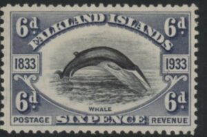 1933 Falkland Islands.  SG.133  6d black & slate - KGV Centenary.  mounted mint.