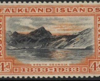 1933 Falkland Islands.  SG.132  4d black & orange - KGV Centenary.  mounted mint.