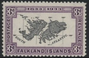 1933 Falkland Islands.  SG.131  3d black & violet. U/M (MNH)