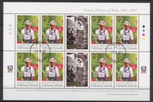 2007 Falkland Islands - SG.1082 10th Death Anniversary of Pricess Diana. Sheetlet of 8 fine used (CTO)