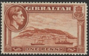 1938 Gibraltar SG.122 1d yellow-brown perf 14 mounted mint