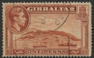 1938 Gibraltar SG.122 1d yellow-brown perf 14 Used