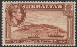 1942 Gibraltar SG.122b 1d red-brown P13 wmk sideways U/M (MNH)