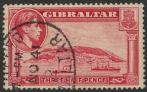 1938 Gibraltar SG.123a 1½d Carmine P13½ Used