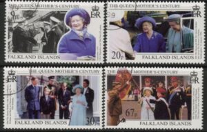 1999 Falkland Islands. SG.843-6 Queen Elizabeth the Queen Mother Century.  set 4 values. fine used (CTO)