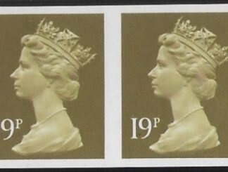 Y1682a  'IMPERF PAIR 19p CB bistre  blue fluor. ex sheet Harrison  U/M (MNH)