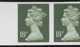 X955a  18p  phos. 'IMPERF MARGINAL PAIR' deep olive-grey  Harrison  U/M (MNH)