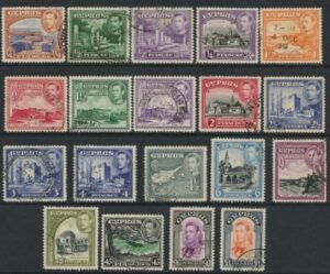 1938 Cyprus SG.151-163 KGVI Set of 19 values Fine Used