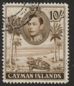 1943 Cayman Islands SG.126a 10s chocolate P14 Fine Used