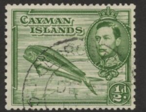 1943 Cayman Islands SG.116a ½d Green P14 Fine Used