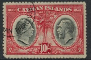 1935 Cayman Islands KGV SG.95 10s black & scarlet Fine Used.