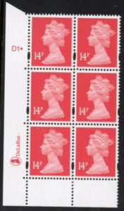 Y1678 (U230A) 14p rose-red 2B DLR Cyl. D1 dot blue fluor perf RE PVA cream. U/M (MNH)