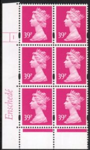 Y1708 (U378)  39p bright magenta  2B Enschede. PVA white back. 2mm VB. Cyl. 1 no dot . blue fluor U/M (MNH)