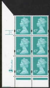 Y1723 (U416) 47p turquoise green . DLR Cyld. 1 no dot. phos.47 U/M (MNH)
