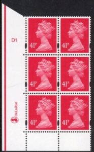 Y1714 (U393) 41p rosine 2B DLR. Cyl. D1 phos D1 no dot. blue fluor U/M (MNH)