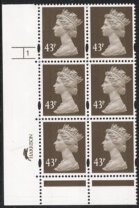 Y1717 (U404) 43p sepia. Harrison Cyld. 1 no dot. phos 47 blue fluor U/M (MNH)