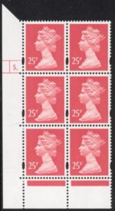 Y1690 (U290) 25p rose red. 2B Harrison. Cyl.5 dot phos 43 yellow fluor.U/M (MNH)
