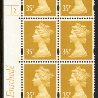 Y1698 (U349)  35p yellow  2B Enschede Cyl. 2  no dot blue fluor perf RE 2mm varnished bands.U/M (MNH)