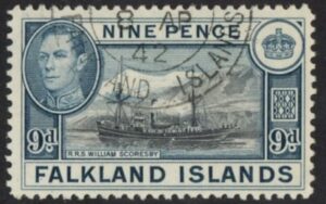 1938  Falkland Islands. SG.157 9d.  black & grey-blue  fine used.