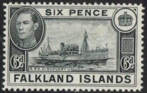 1949  Falkland Islands. SG.156  6d black  U/M (MNH)