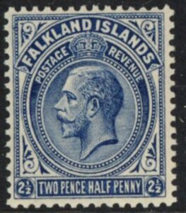 1921  Falkland Islands. SG.76  2½d deep blue. Unmounted Mint