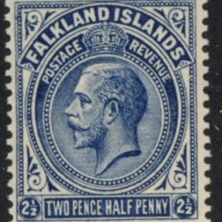 1921  Falkland Islands. SG.76  2½d deep blue. Unmounted Mint
