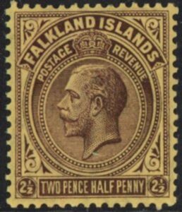 1923  Falkland Islands. SG.77  2½d dp purple/pale yellow.  U/M (MNH)