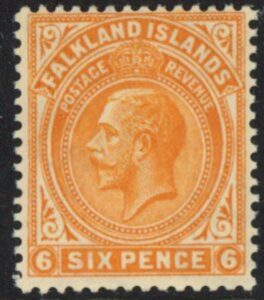 1925 Falkland Islands - SG.78 6d yellow-orange unmounted mint.