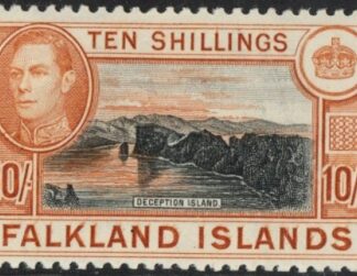 1938  Falkland Islands.  SG.162  10/- black and orange-brown very lightly mounted mint (VLM)
