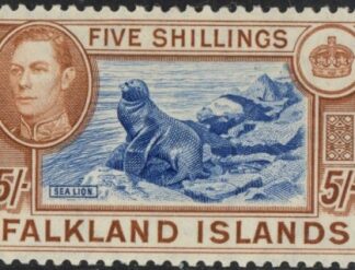 1938  Falkland Islands SG.161 5/- blue & chestnut.  lightly mounted mint.