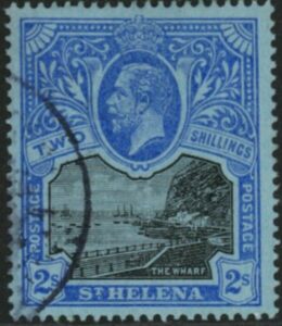 1922  St. Helena  SG.80  2s black & blue/blue. very fine used.