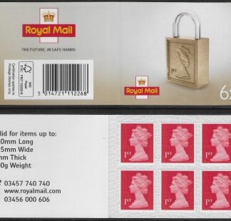 MB18a  6 x 1st  brt. scarlet 'Padlock on Cover '  code MSIL M19L SBP L/s.  ISP Walsall.